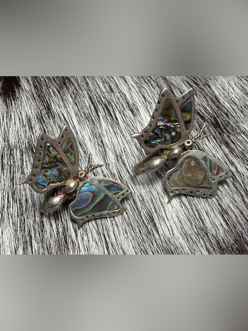 Vintage GMB Mexico Sterling Silver Abalone Butterfly Screw Back Earrings